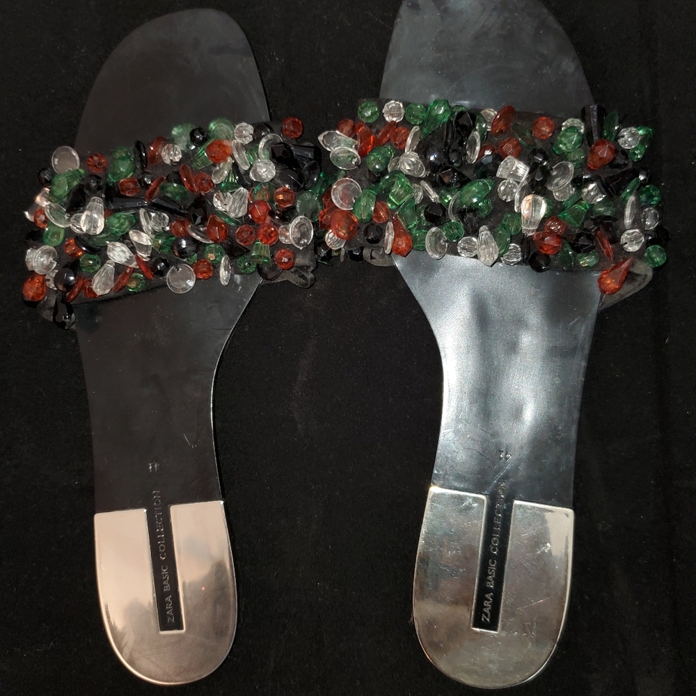 Zara Black Sandals with Multi Color Beads